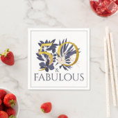 50アンドファブルースブルー金ゴールドラグジュアリーフローラ誕生日 スタンダードカクテルナプキン (インサイチュ)