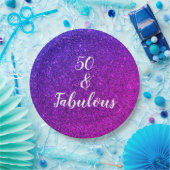 50アンドファブル誕生日ピンクパープルグリッターカッコいい ペーパープレート (パーティー)