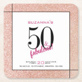 50アンドファボウスピンクグリッターパーティの招待状 スクエアペーパーコースター (正面)