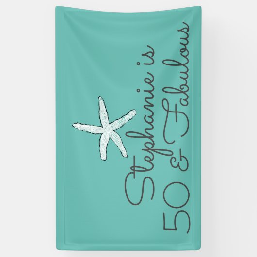 50アンド素晴らしい誕生日ヒトデビーチティール（緑がかった色）ブルー 横断幕 (縦)