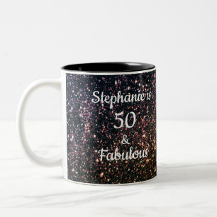 50アンド素晴らしい誕生日金ゴールドブラックゴールデングリッター ツートーンマグカップ