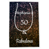 50アンド素晴らしい誕生日金ゴールドブラックゴールデングリッター ミディアムペーパーバッグ (正面)