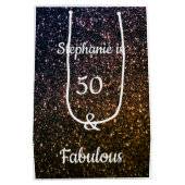 50アンド素晴らしい誕生日金ゴールドブラックゴールデングリッター ミディアムペーパーバッグ (裏面)