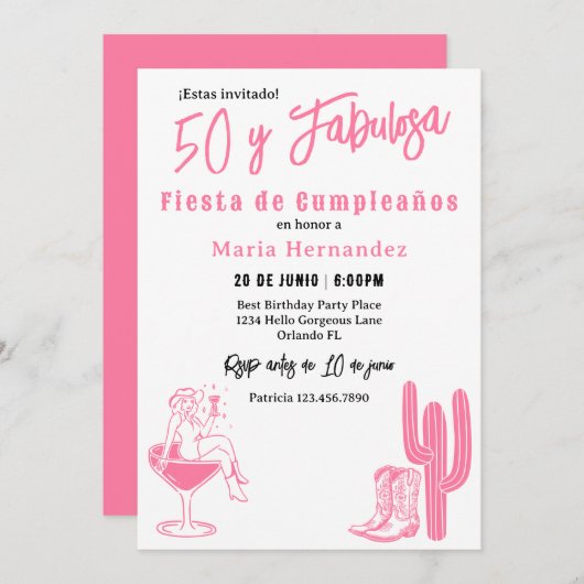 50イスペインのファブローザウエスタンフィエスタ50誕生日 招待状 (正面/裏面)