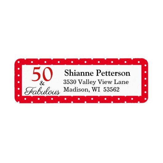 50エレガントおよび最高の50番目の誕生日赤WHアドレス ラベル (正面)