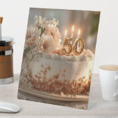 50エレガントお誕生日ケーキとゴールデントッパー 台座サイン (インサイチュ)