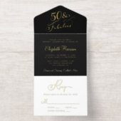 50エレガントと素晴らしいブラック50th誕生日パーティー オールインワン招待状 (内側)