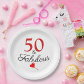 50エレガントと素晴らしいレッドバルーン50誕生日 ペーパープレート (パーティー)