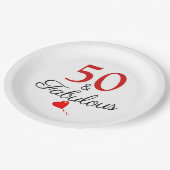 50エレガントと素晴らしいレッドバルーン50誕生日 ペーパープレート (アングル)