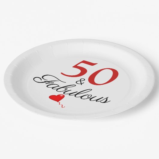 50エレガントと素晴らしいレッドバルーン50誕生日 ペーパープレート (アングル)
