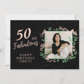 50エレガントと素晴らしい花50th誕生日写真 カード (正面)