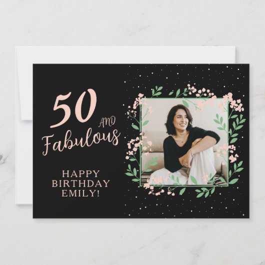 50エレガントと素晴らしい花50th誕生日写真 カード (正面)