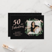 50エレガントと素晴らしい花50th誕生日写真 カード (正面/裏面インサイチュ)