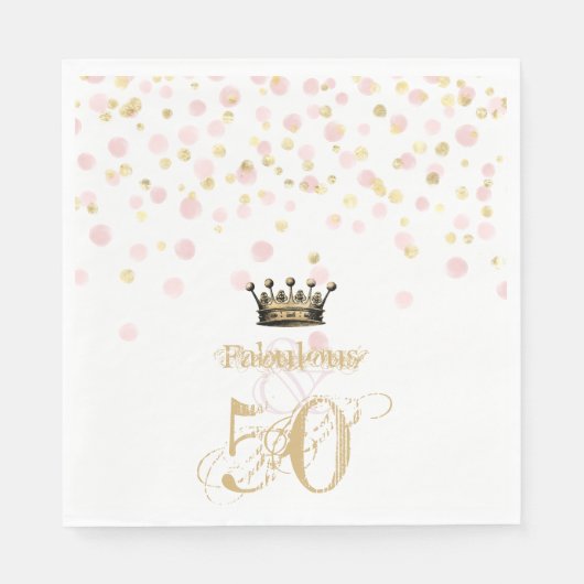 50エレガントと素晴らしい誕生日クラウン金ゴールドピンク スタンダードランチョンナプキン (正面)