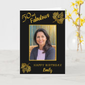 50エレガントと素晴らしい金ゴールドの葉50誕生日 カード (黄色い花)