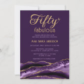 50エレガントと素晴らしい50誕生日紫色の瑪瑙 招待状 (正面)