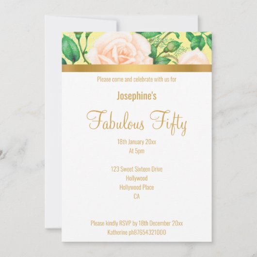 50エレガントカスタムレモンイエローフローラで素晴らしい 招待状 (正面)