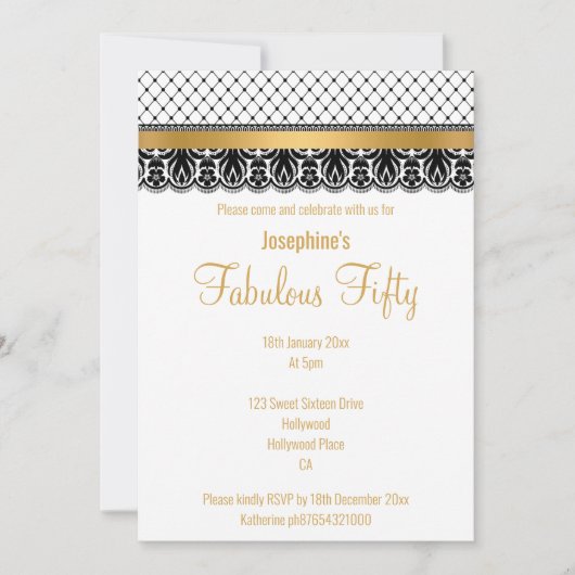 50エレガントカスタム金ゴールドレースで素晴らしい 招待状 (正面)