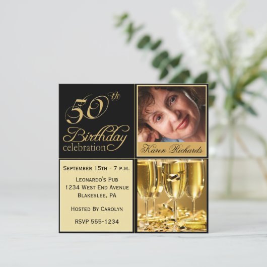 50エレガントバースデーパーティ招待状 招待状 (スタンド正面)