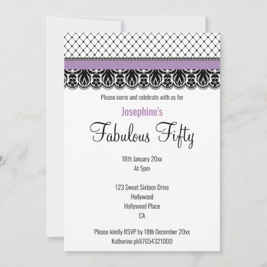 50エレガントパープルカスタムレースで素晴らしい 招待状 (正面)