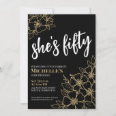 50エレガントブラック金ゴールド50th誕生日パーティー 招待状 (正面)