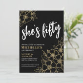 50エレガントブラック金ゴールド50th誕生日パーティー 招待状 (スタンド正面)