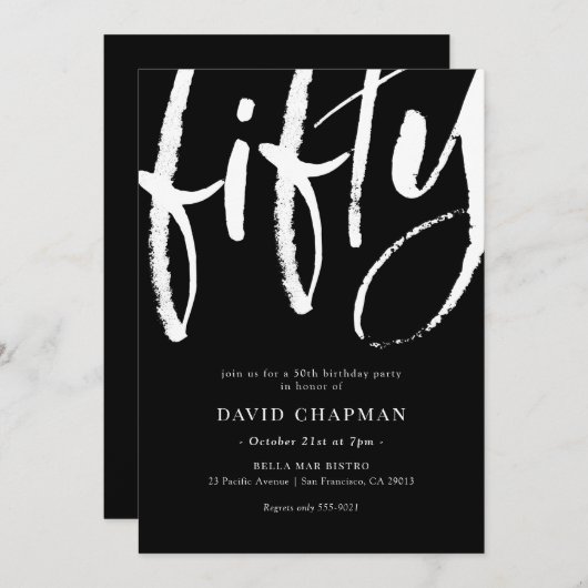 50エレガントモダン歳の誕生日パーティー 招待状 (正面/裏面)