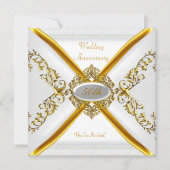 50エレガント周年結婚ホワイト金ゴールド2 招待状 (正面)