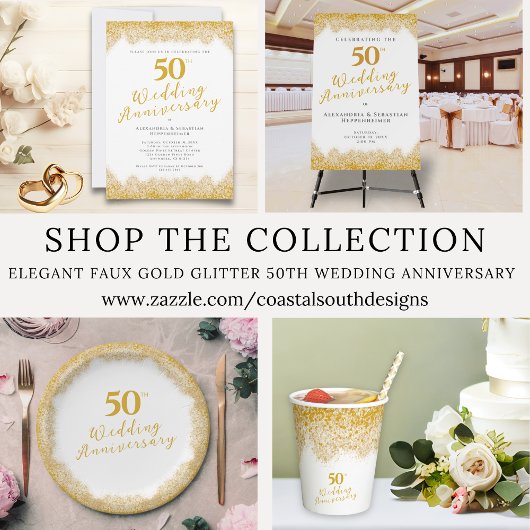 50エレガント周年結婚金ゴールドフェイクグリッター スクエアシール