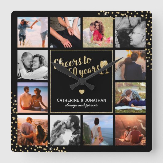 50エレガント周年記念写真 スクエア壁時計 (正面)