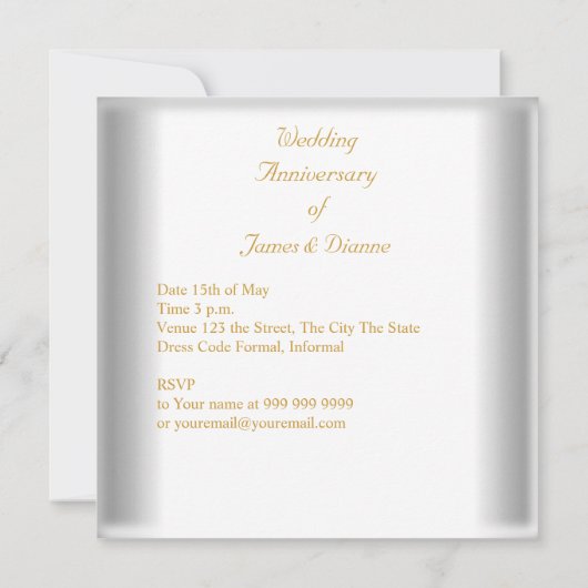 50エレガント周年記念結婚ホワイト金ゴールド 招待状 (裏面)