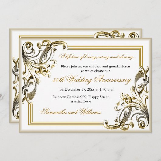 50エレガント周年記念結婚写真 招待状 (正面/裏面)