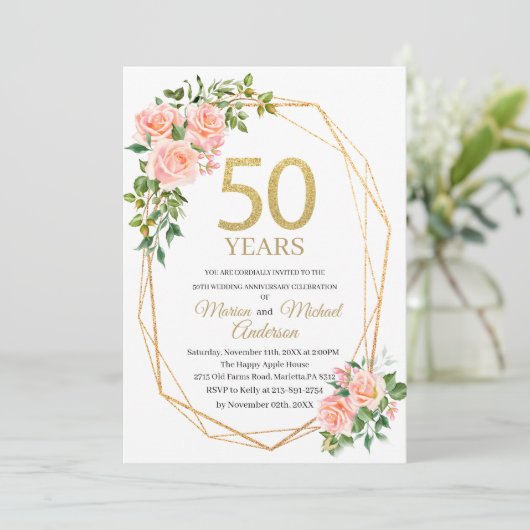 50エレガント周年記念結婚水カラーグリット 招待状 (スタンド正面)