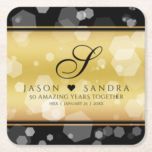 50エレガント周年記念結婚金 スクエアペーパーコースター (正面)