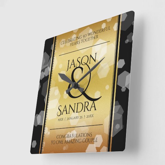 50エレガント周年記念結婚金 スクエア壁時計 (傾斜)