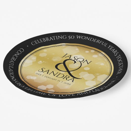 50エレガント周年記念結婚金 ペーパープレート (アングル)
