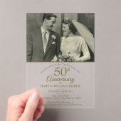 50エレガント周年記念金ゴールド結婚の写真 アクリル招待状 (インサイチュ (ポータブル))
