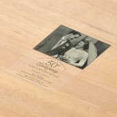 50エレガント周年記念金ゴールド結婚の写真 アクリル招待状 (レイダウン)