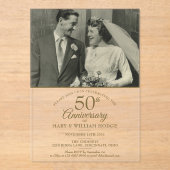 50エレガント周年記念金ゴールド結婚の写真 アクリル招待状 (正面)