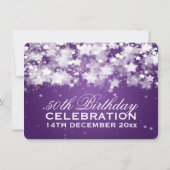 50エレガント回目の誕生パーティー、輝くスターズパープル 招待状 (裏面)