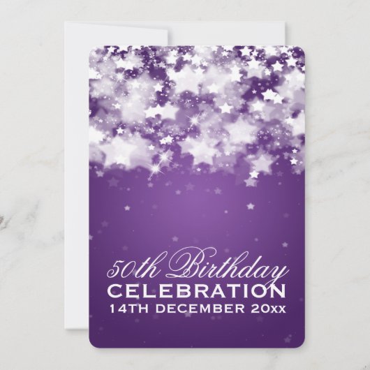 50エレガント回目の誕生パーティー、輝くスターズパープル 招待状 (裏面)