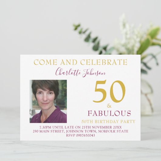 50エレガント歳と素晴らしい写真50歳の誕生日 招待状 (スタンド正面)