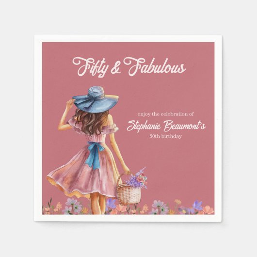50エレガント歳の女性誕生日 スタンダードカクテルナプキン (正面)