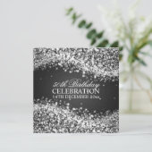 50エレガント歳の誕生日パーテきらめくィーのウェーブブラック 招待状 (スタンド正面)