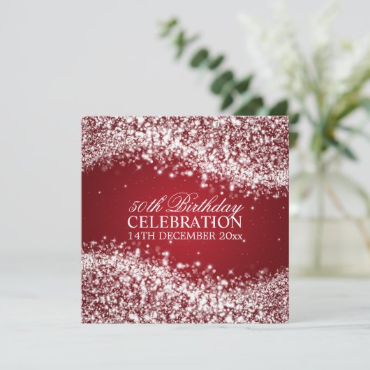 50エレガント歳の誕生日パーティきらめくーのウェーブレッド 招待状 (スタンド正面)