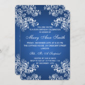 50エレガント歳の誕生日ヴィンテージが2つの青に渦巻く 招待状 (正面/裏面)