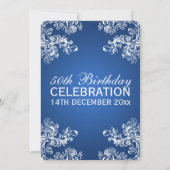 50エレガント歳の誕生日ヴィンテージが2つの青に渦巻く 招待状 (裏面)