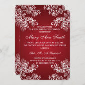 50エレガント歳の誕生日ヴィンテージが2赤く渦巻く 招待状 (正面/裏面)