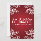 50エレガント歳の誕生日ヴィンテージが2赤く渦巻く 招待状 (裏面)