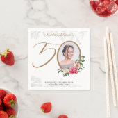 50エレガント番目の誕生日フローラの葉のカスタム写真 スタンダードカクテルナプキン (インサイチュ)